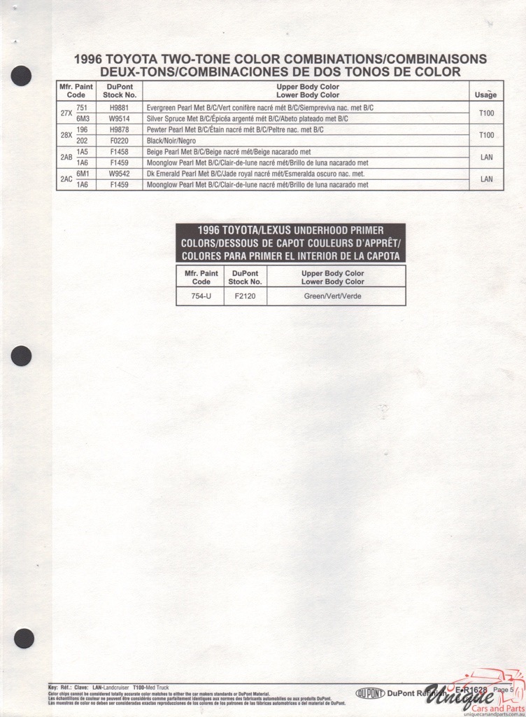 1996 Toyota Paint Charts DuPont 4